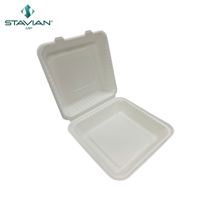 Logotipo personalizado 8x8 pulgadas Desechable 1070ml Fibras a base de plantas Caja de bagazo Vajilla Biodegradable Clamshell Caja para llevar - Product Image 1