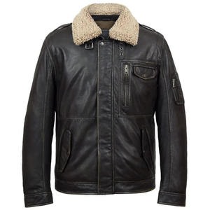 Chaqueta de Cuero de Oveja 100% Real para Hombre, la Más Vendida, con Cuello de Piel, Cierre de Cremallera de Alta Calidad - Product Image 1