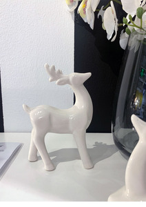 Cerf en émail blanc renne décoratif assis et debout articles de vacances de noël Sculpture de renne objet Figurine décorative - Product Image 3