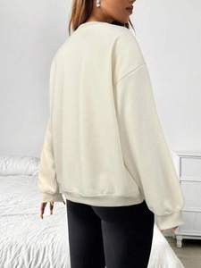 Sweat-shirt à col rond unisexe ivoire surdimensionné Pull en molleton de coton épais à épaules tombantes Logo personnalisé Streetwear décontracté uni - Product Image 2