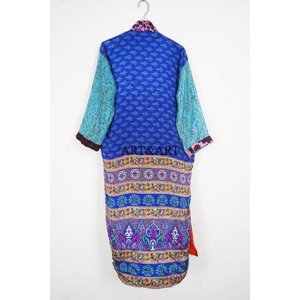 Designer Elegant Floral Print Vintage Silk Sari Kimono Robe Soft Casual Summer Intimates Beach Nightgown Floor-Length - Product Image 5