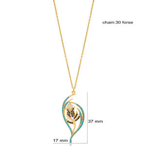 Collar de plata de ley 925 con diseño de flor de tulipán, colgante de piedra de circonita negra, turquesa, hecho a mano - Product Image 2