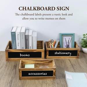 Caja Rectangular de anidación de madera quemada rústica, soportes de exhibición de pasteles con etiquetas de pizarra, elevadores de madera apilables para servir postres - Product Image 3