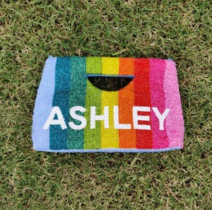 กระเป๋าคลัทช์ประดับลูกปัดมือสำหรับเจ้าสาวสีรุ้งแบบส่วนตัวกระเป๋าคลัทช์แม่เหล็กสแน็ปซาตินผ้ากำมะหยี่สไตล์แฟชั่นสำหรับผู้หญิง - Product Image 1