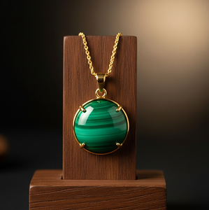 Top Grade 925 Sterling Silver Chain Lunette Réglage Bohème Naturel Malachite Forme Ronde Pendentif Guérison Cristal Mode Cadeau - Product Image 3