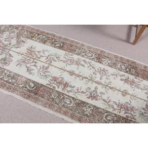 Turkish Rug 3.3x10.3 ft Eco-Friendly Vintage <b>Brown</b> Patchwork <b>Wool</b> Rug with Latex Backing - Product Image 4