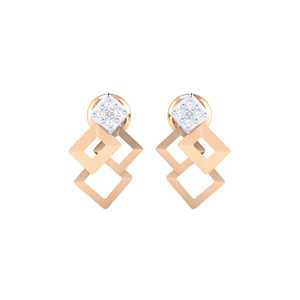 Boucles d'oreilles carrées en or certifié avec diamants véritables 0,07 ct de poids total des pierres, 8 pierres, pureté de l'or 14Kt/18Kt - Product Image 5