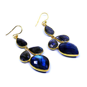 Vêtements de mariage en argent sterling 925 plaqué or bijoux Labradorite pierres précieuses femmes portent des boucles d'oreilles à la mode - Product Image 1