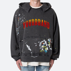 Sweat à capuche surdimensionné en coton lavé à la pierre de 450 GSM pour l'hiver - Pull thermique personnalisé avec un design déchiré et délavé à l'acide - Product Image 1