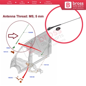 เสาอากาศหลังคา BSP1098 พร้อมฐานยึดแบบก้านวิป M5 5 มม. สำหรับ Transit Custom Tourneo Connect Fiesta MK6 B Max EcoSport 9T1T18828AA - Product Image 5
