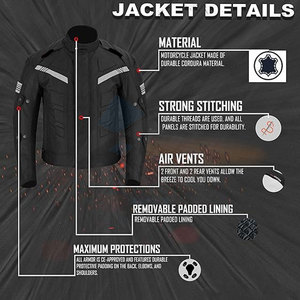 Chaqueta de Motociclista Impermeable para Hombre, Estilo Racing, de Cordura, para Motociclistas, Color Negro - Product Image 3