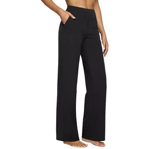Pantalon de yoga pour femme, couleur unie, coupe droite, vêtement de sport confortable, pantalon large - Product Image 2