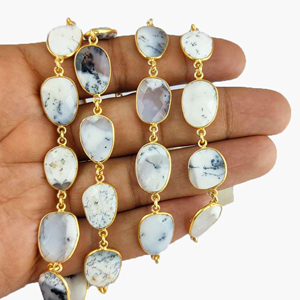 Dendrite Opale Ensemble de lunette de pierres précieuses inégales Chaîne de connecteur Taille de forme libre Chaîne de lunette de pierres précieuses pour la fabrication de composants de bijoux - Product Image 3