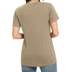 Vente en gros T-shirt décontracté de haute qualité, couleur unie, avec logo personnalisé, chemises pour femmes plissées à manches courtes et col rond - Product Image 4