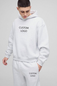 Custom Logo Straight Leg Joggers & <b>Hoodie</b> Set Unisex Oversized Ash <b>Grey</b> Boxy Hooded Tracksuit Cotton 3d Puff printing Embroidery - Product Image 3