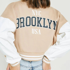 Fabricant OEM Écussons de broderie en chenille véritable de haute qualité Logo personnalisé Vestes universitaires tricotées respirantes et recadrées pour femmes - Product Image 6