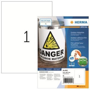 HERMA White <b>Foil</b> Label 210 X 297 mm 50 Labels/Pack Window Stickers - Product Image 1