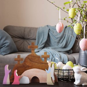 Decoración de resurrección de madera de Pascua, juego de escena de Natividad para mesa de Jesús cristiano, decoración de encimera, regalos, juego de Natividad De Pascua - Product Image 3