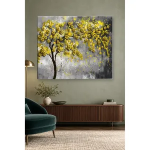 Impression sur toile d'un arbre fleuri jaune Fida sur fond gris - Product Image 1