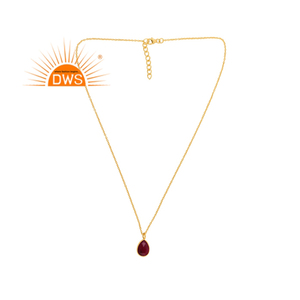 Collier en argent sterling plaqué or 18k, pendentif en rubis naturel, fabricant de bijoux fins - Product Image 1