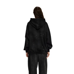 Ladies Oversized Hoodie 400GSM Cotton Fleece French Terry Baggy Fit Pullover Embroidered Vintage Wash Distressed Print Hoodies - Product Image 6