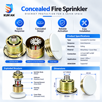 Sprinkler anti-incendie suspendu dissimulé personnalisé par l'usine Kunan avec couvercle chromé pour la protection incendie