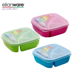 Elianware BPA Free Plastic (PP) Reheat-able Food Safe Food Container Dishwasher Safe 3 Compartment Microwavable Lunch Box