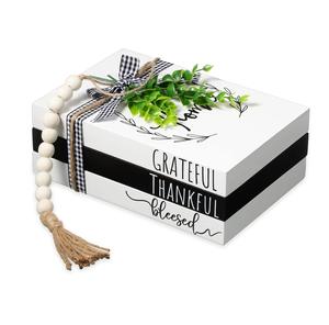 3 Pcs livres décoratifs pour la décoration intérieure Thankful Grateful Blessed Farmhouse Faux livres empilés Livres décoratifs rustiques en bois - Product Image 1
