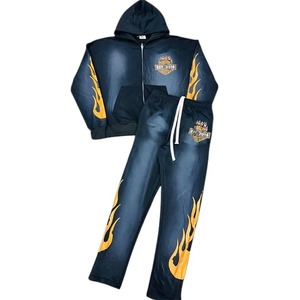 ชุดวอร์มแนวสตรีทแบบกำหนดเอง-sunfade มีฮู้ดและซิปกางเกงวอร์มกางเกงแฟชั่นฤดูหนาวลายหน้าจอสีทึบสำหรับขายส่ง - Product Image 1