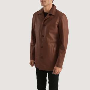 Urban Slate Brown Genuine Leather Coat Hood Waterproof Formal Casual Blazer <b>Overcoat</b> Knitted Fabric New Technics Wool Print - Product Image 2