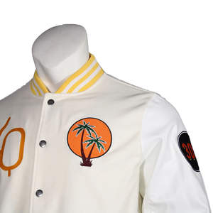 Veste universitaire pour homme blanche et jaune avec broderie de palmier, veste bomber décontractée, style lettreman, streetwear tendance, vêtements d'extérieur - Product Image 2