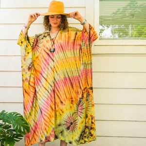 Women's Plus Size Maxi Cover Dress Tie-Dye <b>Kaftan</b> Swimwear <b>Summer</b> Beach Boho Abaya Slit Design V-neck Tassel Viscose Natural - Product Image 1