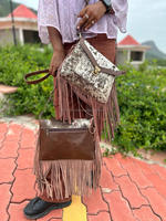 Nouveau Style occidental cheveux sur cacher fourrure en cuir véritable frange sacs haute qualité Boho Style femmes en cuir véritable frange sacs à bandoulière