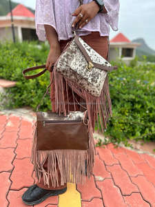 Nouveau Style occidental cheveux sur cacher fourrure en cuir véritable frange sacs haute qualité Boho Style femmes en cuir véritable frange sacs à bandoulière - Product Image 5