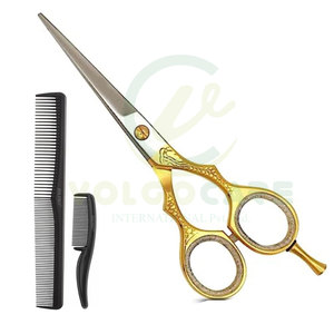 Ciseaux de coiffure professionnels en acier inoxydable Nom de marque personnalisé Lames émoussées tranchantes pour salon et usage domestique Style unique - Product Image 1