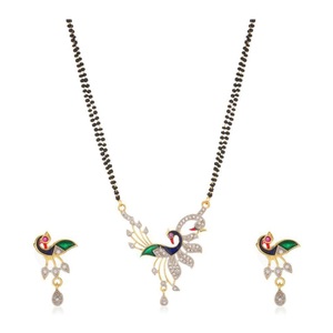 Vintage <b>Big</b> Peacock Mangalsutra Necklace Hindu Religious Brass Jewelry with Pearls and Diamonds Beaded Chains for Weddings - Product Image 4