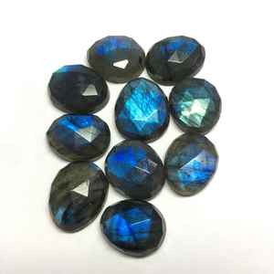 Lot de 10 pierres précieuses ovales de feu bleu coupe rose de labradorite naturelle pour la fabrication de pendentifs de bijoux - Product Image 3
