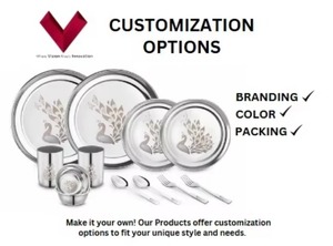 Service de table 12 pièces en acier inoxydable à prix fiable avec couverts et assiettes ronds à motif végétal inclus - Product Image 3