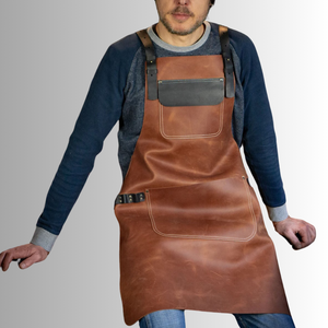 Vintage Brown Genuine Cowhide <b>Leather</b> <b>Apron</b> for Men | Heavy Duty Workshop <b>Apron</b> for BBQ Woodworking - Product Image 2
