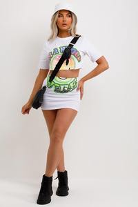 Camiseta blanca con logotipo personalizado 2025, camisetas de mujer de talla grande, Top corto al por mayor con diamantes de imitación abullonados, Top corto ajustado Sexy para primavera - Product Image 5