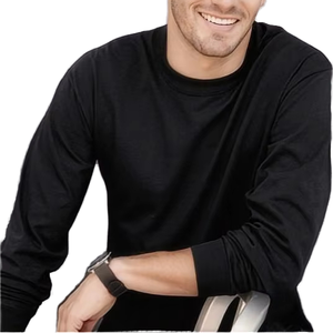 T-shirt décontracté respirant à col rond en tissu simple polyester/coton, tricoté, pour homme, automne-hiver, vierge, vente en gros - Product Image 1