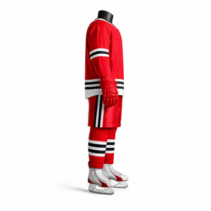 Uniforme de hockey sobre hielo personalizado rojo, blanco y negro, conjunto de camiseta y pantalones cortos sublimados, ropa de equipo para adultos, fabricante OEM ODM - Product Image 4