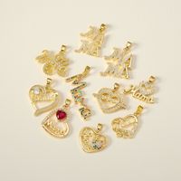 Pendentifs Cœur Lettre Maman Plaqué Or Pavé CZ pour Fabrication de Bijoux en Gros, Breloques Cadeau Fête des Mères