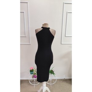 Vestido Midi Ajustado de Punto con Hombros Descubiertos y Cuello en V con Abertura Lateral para Mujer de Jane - Elegante Suéter Casual de Punto Acanalado para el Día y la Noche - Product Image 5