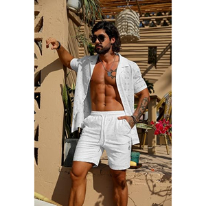 Conjunto de dos piezas activo para hombre, camisa informal de manga corta con pantalones cortos, ajuste relajado, ideal para entrenamiento físico y uso diario - Product Image 6