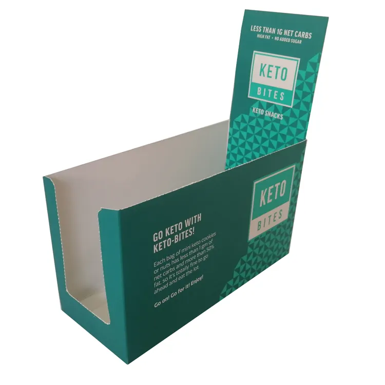 तैयार पैकेजिंग कार्डबोर्ड काउंटर शेल्फ आंसू दूर कागज बॉक्स प्रदर्शन नालीदार बोर्ड सामग्री मैट लैमिनेशन प्रिंटिंग हैंडलिंग
