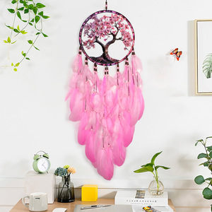 Attrape-rêves mural rose à fleurs de cerisier, décoration murale Art Déco, plumes, décoration circulaire, fait main, thème nature, Diwali - Product Image 6