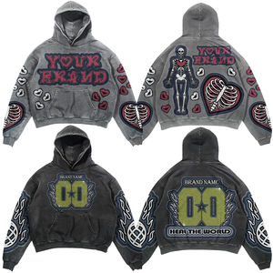 Sweat à capuche surdimensionné vintage personnalisé délavé à l'acide pour hommes Logo brodé pour la mode streetwear décontractée Pour la marque de vêtements - Product Image 5