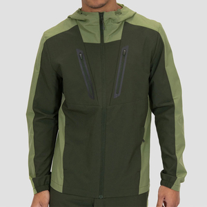 Veste softshell pour hommes en gros conception personnalisée polyester extensible dans les quatre sens couleur vert olive avec poche poitrine ensembles d'entraînement - Product Image 1