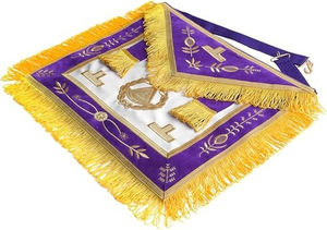 Past Grand Master Blue Lodge Luxury Embroidered Sew-On Apron with Magnet-Purple Gold <b>Wreath</b> Velvet Fabric - Product Image 4